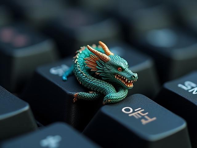 Detailed resin artisan keycap featuring a dragon motif on an escape key.