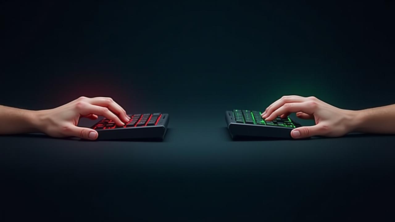 Diagram comparing an unhealthy wrist posture on a standard keyboard versus a natural, straight wrist posture on a split ergonomic keyboard.