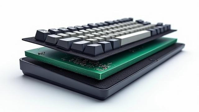 Illustration of sound dampening foam being installed inside a keyboard case.